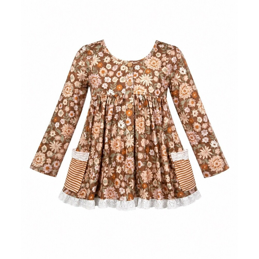 Cheeky Plum Girls 7Y Floral Dress Top Boho Boutique Long Sleeve Lace Pocket